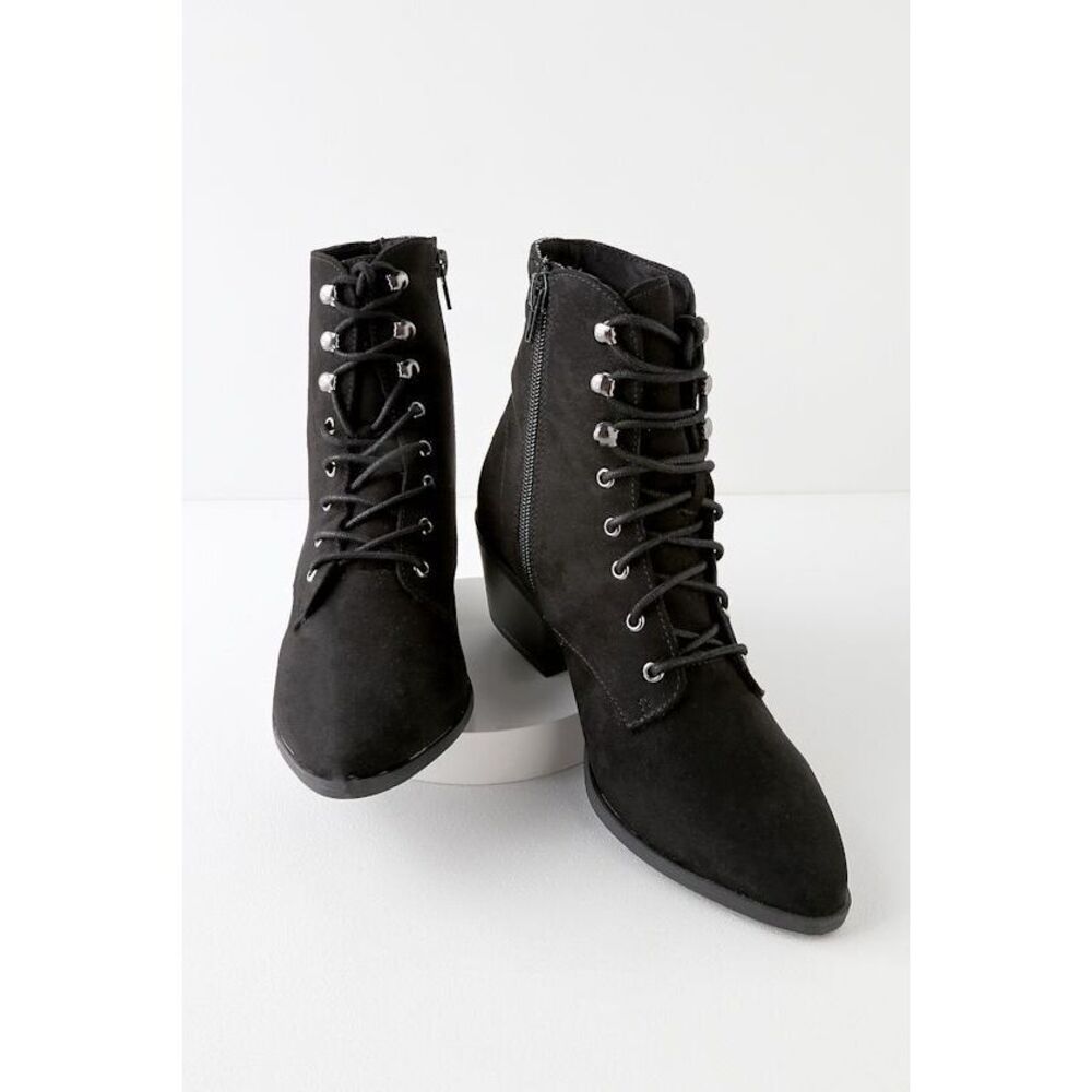 Lulus Montie Black Suede Lace-up Ankle Booties - Size 5.5